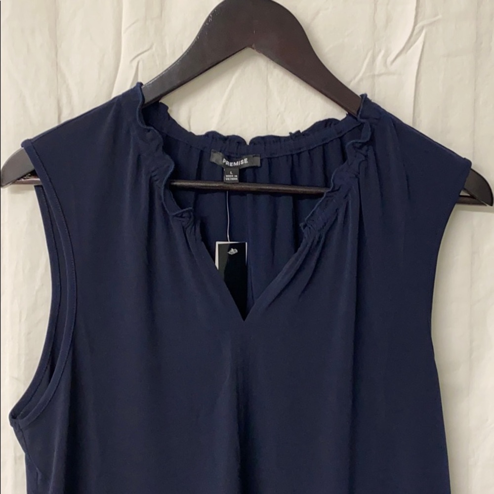 Cute Blue Notch V-Neck Blouse, L